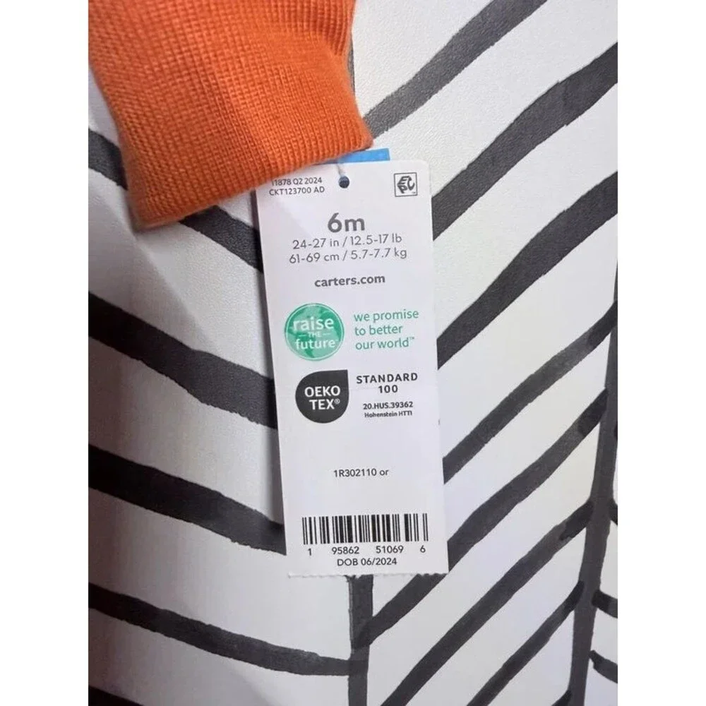 Carter’s Orange Black Hooded Micro fleece Zip Pumpkin Outfit Unisex Baby 6M 7119